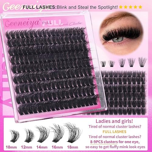 Geeneiya 5 Styles Lash Clusters Kit, Volume/Mega/Full/Bottom Eyelash Clusters Extensions with Lash Bond and Seal, Remover and Lash Extension Tools for Beginners and Proficient, DIY at Home Easily thumbnail 5