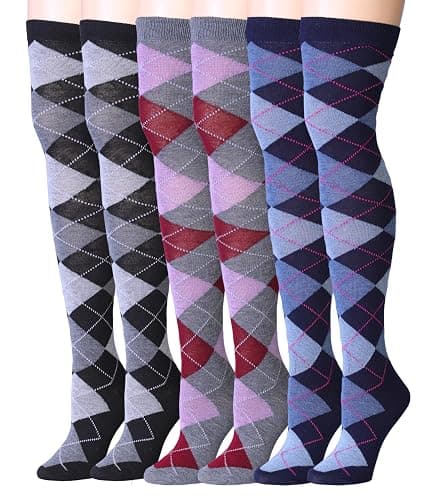 Isadora Paccini Women's 3 Pairs Over The Knee High Socks - 9-11 - Argyle Mystic Maroon - Image 1