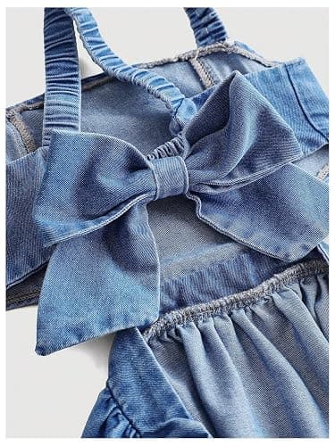 WDIRARA Girl's Bow Denim Dress Criss Cross Backless A Line Swing Short Cami Dress thumbnail 3