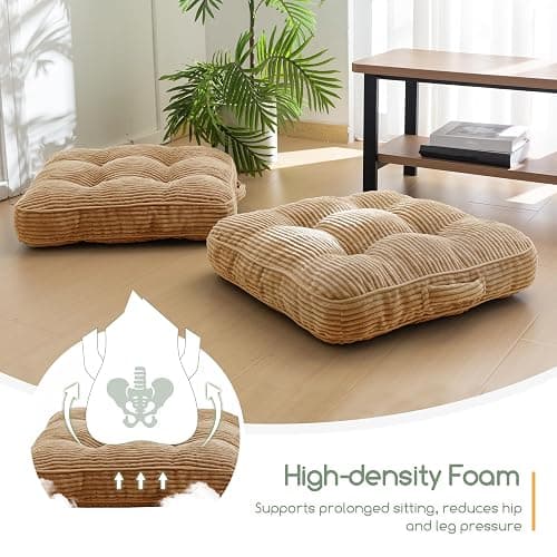 HIGOGOGO Washable Floor Pillow Cushion for Adults, Meditation Cushion Pillow, Large Square Floor Sitting, Removable Tufted Corduroy Cover, for Tatami Living Room or Yoga, 22x22 Inch, Machine Washable thumbnail 6