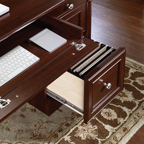 Sauder Palladia Office Desk with Drawers, Executive Desk with File Cabinet Storage, Cable Management, Keyboard Tray, in Select Cherry Finish thumbnail 5