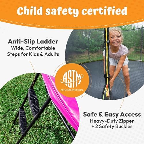 JUMPZYLLA Trampoline Outdoor 8FT 10FT 12FT 14FT 15FT 16FT with Enclosure and Ladder, ASTM Approved Recreational Trampoline for Kids and Adults, Anti-Rust Coated Frame thumbnail 6