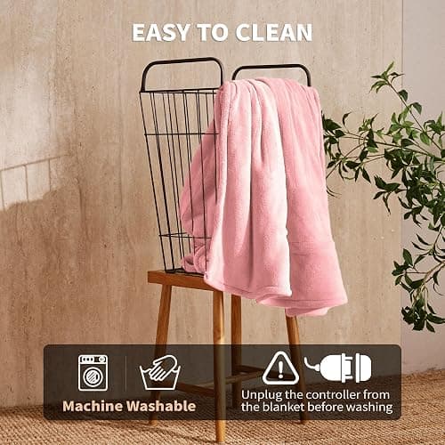 JET'S HOME Heated Blanket 50"x60" - ETL Certified Flannel Electric Blanket Throw Machine Washable Heating Blanket with 5 Heating Levels 3 Hours Auto-Off Overheating Protection Gifts for Women (Pink) thumbnail 4