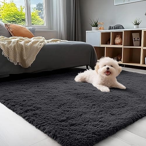OLANLY Area Rugs for Living Room Bedroom, Machine Washable 4x5.9 ft Soft Fluffy Shaggy Bedside Rug, Indoor Floor Carpet for Kids Girls and Boys, Dorms, Nursery Rooms, Home Decor Aesthetic, Black thumbnail 3