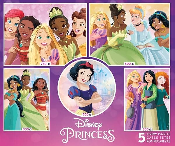 Ceaco - Disney Princess Collection - 5 Pack, 300-750 Piece Jigsaw Puzzles | Official Art, Made in USA, Recycled Board, Finished Size 21 x 15 in, Includes Poster, Frameable Art, Giftable thumbnail 3