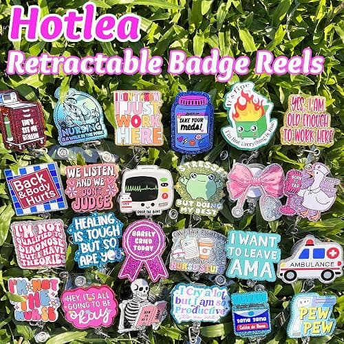 Hotlea 24 PCS Nurse Badge Reels Bulk Funny Badge Holders Retractable Clip Cute Nursing Pharmacy Medical Asssitants RN LPN CNA Badge Buddy Accessories for Work thumbnail 4