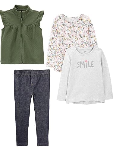 Simple Joys by Carter's girls 4-piece Playwear Set - 2T - Grey Smile/Indigo Wash/Olive/White Floral - Image 1