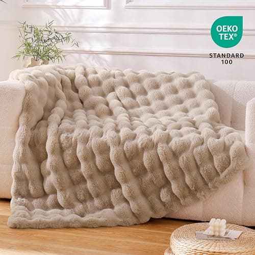 BENVWE Faux Fur Throw Blanket for Couch Bed - Fluffy Soft Thick Bubble Blanket for Living Room Home Decor - Mothers Day Birthday Gifts for Women, Beige, 63" x 80" thumbnail 7