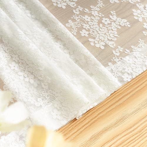 YJ YANJUN Vintage Lace Curtains 84 Inches Long-Romantic Flowers and Branch Sheer Lacy Curtains for Living Room French Door 1 Pair Rod Pocket, 52 x 84 Inch Ivory thumbnail 7