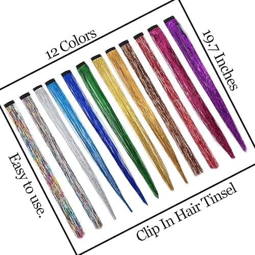 19.7 Inch Clip In Hair Fairy Tinsel Kit Clips Clip On Glitter Hair Tinsel Extensions 12 Colors thumbnail 5