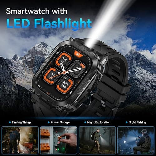 AMAZTIM Smart Watch for Men, 130 Days Extra-Long Battery, 1.96" Full Metal Rugged Military Watch, 50M Waterproof, Flashlight, 24/7 Heart Rate Sleep Monitor, Answer/Dial Calls, for Android & iOS thumbnail 3