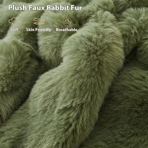 LIFEREVO Fluffy Faux Rabbit Fur Bubble Throw, Plush Shaggy Blanket for Couch Sofa Chair, Soft Cute Moss Furry Blanket Adults Kids Teens Girls, Fuzzy Throw for Bedroom Living Room, 50x60, Sage Green thumbnail 7