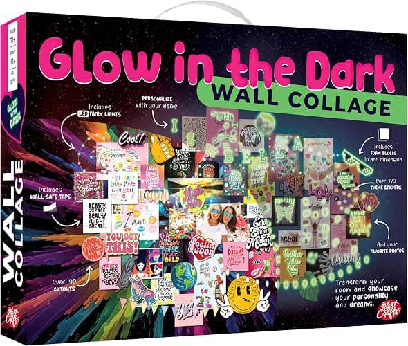 Glow in the Dark Wall Collage Kit for Teen Girls - 1000+ Stickers Teen Girl Room Bedroom Decor, Room Decor for Teen Girls - Teen & Tween Girls Trendy Stuff - Top Gifts for 10 11 12 13 14 Year Old Girl - Image 1