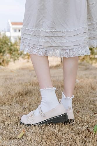SRYL Women Ankle Socks Ruffle Turn-Cuff,Lovely double needle solid color edge relent Girl socks thumbnail 4