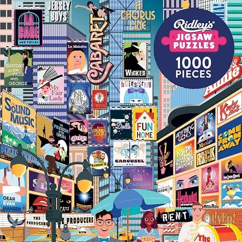 Ridley's: 50 Must-See Musicals Bucket List 1000-Piece Puzzle|Unique Graphics of Popular Broadway Musicals in New York City|Room Décor After Completion|Great Gift for Musical Lovers - Image 1