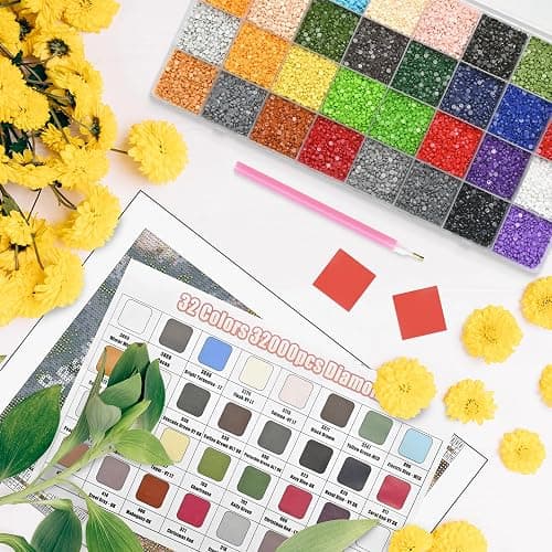 32000 PCS 32 Color Diamond Art Painting Beads Kit with Storage Box, Flat Bottom Round Resin Rhinestones for 5D Diamond Painting Accessories, Round Drills for DIY Diamond Art Crafts thumbnail 5