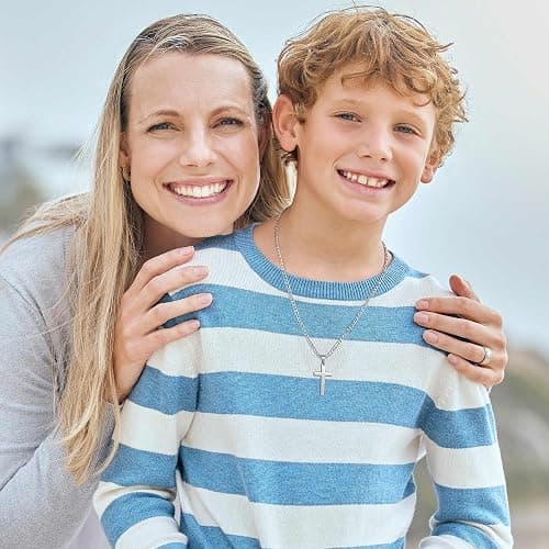 LUXEJEW Cross Necklace for Men - Silver/Gold/Black Stainless Steel Cross Pendant Necklace Figaro Link Chain 16-24 Inches thumbnail 5