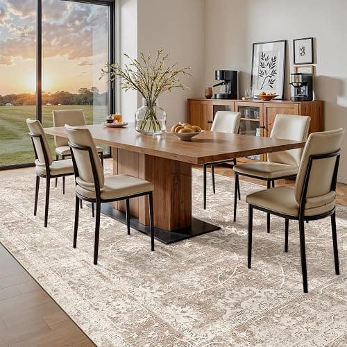 Madane 8x10 Area Rugs for Living Room, Machine Washable Vintage Rug with Non-Slip Backing, Soft Floral Print Large Throw Rugs, Thin Carpet for Bedroom Dining Room Farmhouse (8 x 10, Brown/Sand) thumbnail 3
