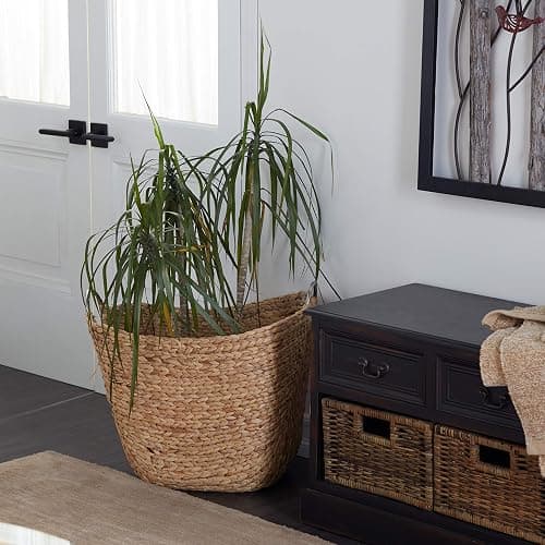 Deco 79 Seagrass Handmade Decorative and Functional Storage Basket Large Woven Basket Organizer with Ring Metal Handles, Basket for Storage 21" x 17" x 19", Brown thumbnail 4