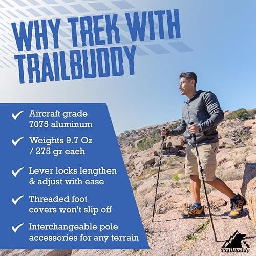 TrailBuddy Trekking Poles – Lightweight 7075 Aluminum Hiking Poles for Women, Men & Seniors – Collapsible Walking Sticks for Travel, Trails & Balance thumbnail 3