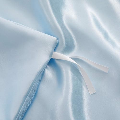 P Pothuiny 3 Pieces Satin Duvet Cover Twin/Twin XL Size, Luxury Silky Like Baby Blue Duvet Cover Bedding Set with Zipper Closure, 1 Duvet Cover + 2 Pillow Cases (No Comforter) - Twin/Twin XL - Baby Blue (No Comforter) thumbnail 6