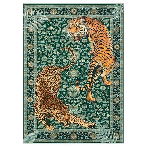 Tiger Print 5x7 Rug Boho Green  thumbnail 9