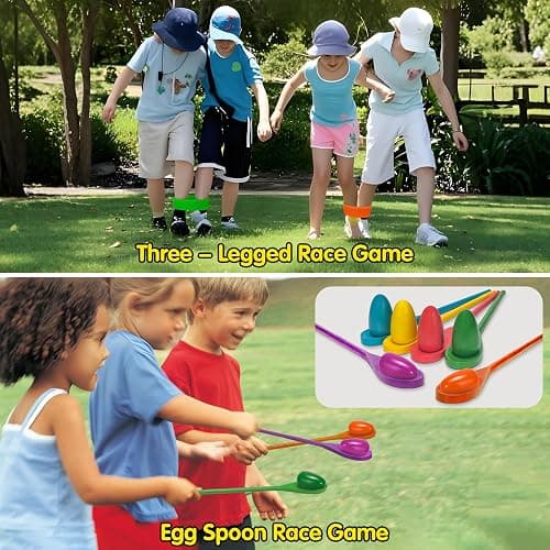 LINAYE Field Day Games Outdoor Activities, Carnival Lawn Yard Picnic Family Reunion Games Tug of War Rope Sack Race Bags for Adults and Kids Ring Toss Egg and Spoon 3 Legged Race for Birthday Party thumbnail 6