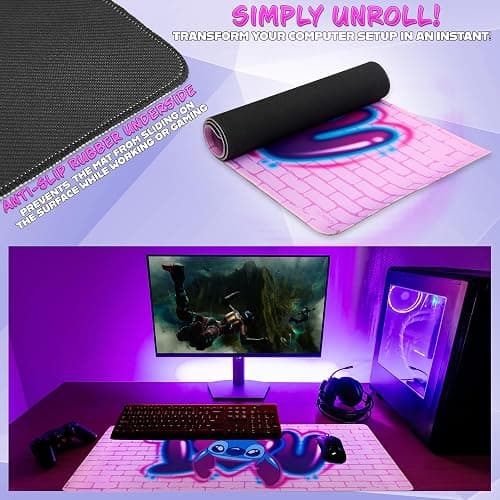 Disney Stitch Desk Mat Large Mouse Mat 80 x 36 cm Baby Yoda Desk Protector Mat PC Laptop Keyboard Stitch Gifts (Pink Stitch) thumbnail 6