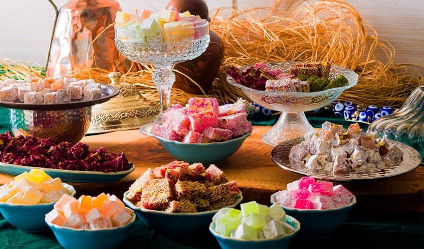 Cerez Pazari Turkish Delight Candy Gift Basket, Luxury Lokum Dessert, Gourmet Christmas Holiday Corporate Food Gifts in Elegant Tin Box, With 5 Unique Flavors, No Nuts, 13.2 oz. thumbnail 6