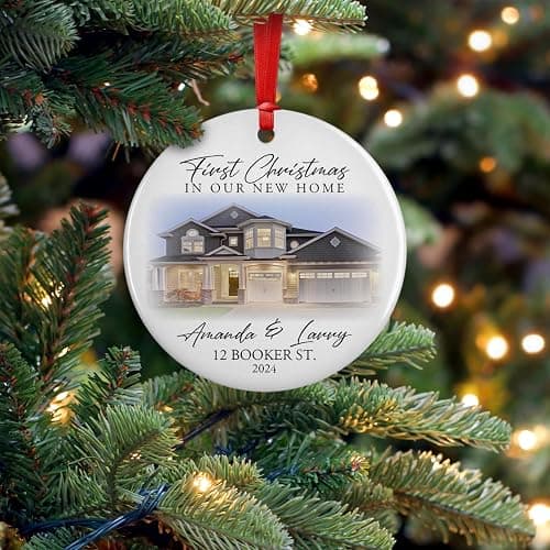 Custom New Home Ornament 2024 w/Your Home Photo, Address - 3" Our 1st Christmas in Our New Home Christmas Keepsake Ornament w/Optional Gift Box, Personalized Newlywed - With Photo thumbnail 3