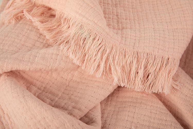 Sticky Toffee Blush Pink Muslin Throw Blanket with Fringe, Oeko-Tex Cotton Muslin Blankets for Adults, Soft Lightweight and Breathable for Couch Bed or Sofa, 50 in x 60 in - Muslin Blush Pink thumbnail 7