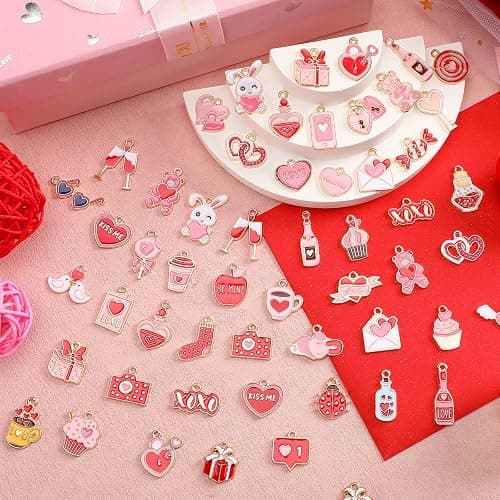 SANNIX 110pcs 55 Pairs Valentine's Day Charms - Gold Enamel Heart Charms - Pink, Red, White - DIY Craft Bracelets, Necklace, Earrings - Jewelry Making - Valentine's Day Gifts thumbnail 3