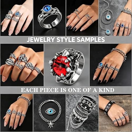 Ggnepiuhzy Mystery Jewelry Jar - 40 Pcs Gothic Jewelry Surprise Box for Women, Dark Romantic Necklaces Earrings Rings Bracelets Set, Unique Gift for Her, Alternative Vintage Style thumbnail 4