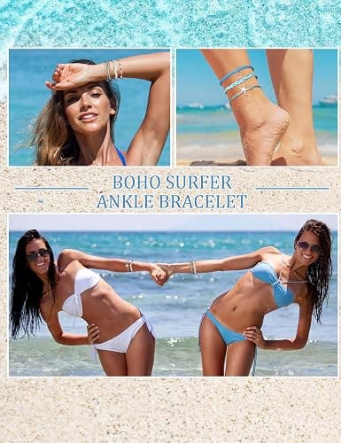 LOLIAS 24 Pieces Waterproof String Bracelets for Women Surfer Wave Boho Bracelet Adjustable Handmade Friendship Bracelet String Ocean Beach Boho Bracelets Anklets for Women thumbnail 3