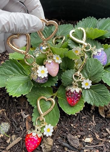Agromusk Cute Strawberry Keychain,Bag Charms,Kawaii Heart Flower Daisy Key chains Accessories Decor for Girls Purse Gift thumbnail 4