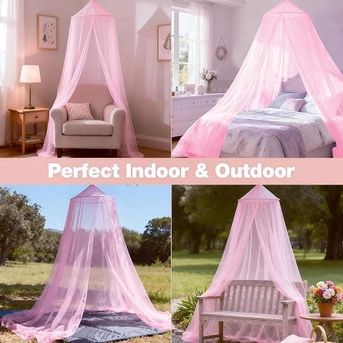 LionLively Pink Bed Canopy for Girls,Kids Princess Round Dome Bed Curtain, Dreamy Mosquito Netting for Girls, Bedroom Accessories, Ceiling Tent thumbnail 5