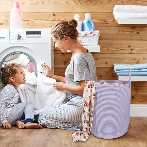 XUANGUO Rope Laundry Basket Hamper for Clothes Woven Storage Basket for Living Room Bedroom Boho Tall Rope Baskets for Blanket Toys Pillow Towels Baby Nursery Hamper Bin Large purple or lavender thumbnail 5