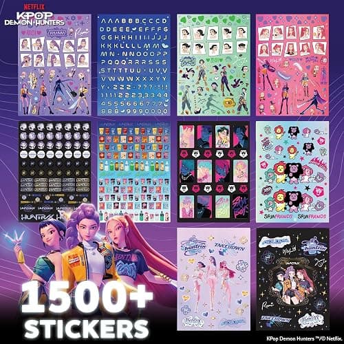 Netflix Kpop Demon Hunters Sticker Sheets Pack 1500+ Stickers for Kids, 20 Sheets with Letters, Characters & Scenes, Kawaii Stickers in Resealable Bag for Scrapbooking, Planners, Gifts for Girls thumbnail 3