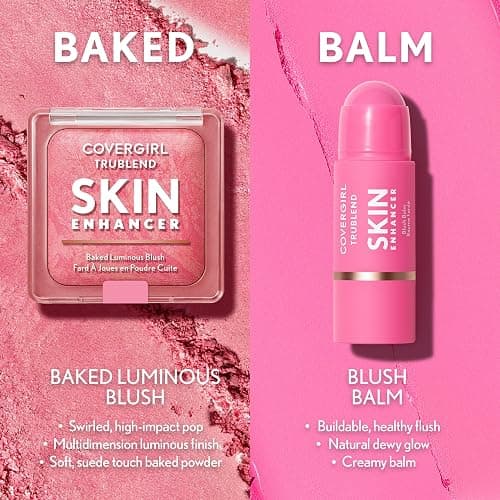 COVERGIRL TruBlend Skin Enhancer Baked Luminous Blush, with Hyaluronic Acid & White Rose Extract, Blends Seamlessly - Please Please Pink (Bright Pink with Light Swirls) thumbnail 6