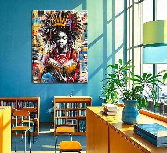 YKSKQCMT Black Girl Reading Wall Art Graffiti Girl Books Motivational Wall Decor Black Pride Pictures African American Girls Books Canvas Posters for Tween Girls Room Study Reading Room thumbnail 6