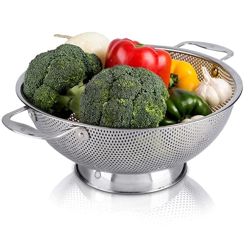 LiveFresh Stainless Steel Micro-Perforated 5-Quart Colander - Professional Strainer with Heavy Duty Handles and Self-draining Solid Ring Base - Dishwasher Safe - Image 1