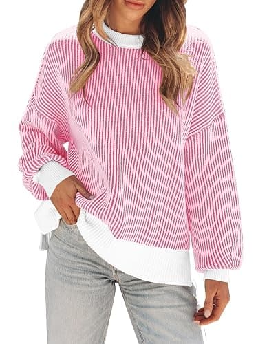 Womens Sweaters Fall 2025 Clothes Oversized Long Sleeve Colorblock Striped Knit Pullover Tops Casual Winter Trendy Outfits - Image 1