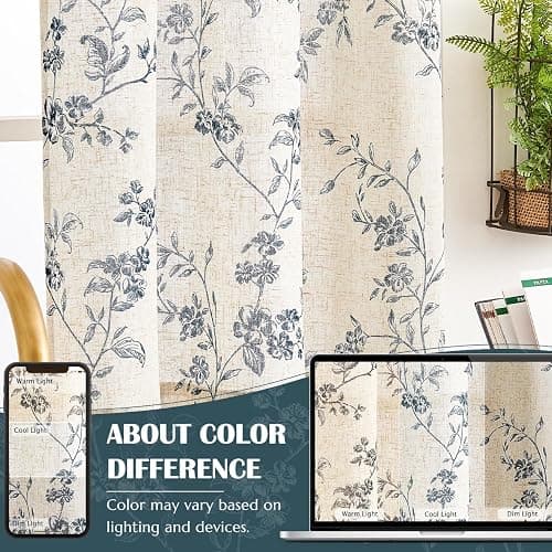 jinchan Floral Kitchen Curtains 36 Inch Linen Tier Curtains Farmhouse Cafe Half Window Drapes Over Sink Light Filtering for Living Room Laundry RV Rod Pocket 2 Panels Black on Beige thumbnail 8