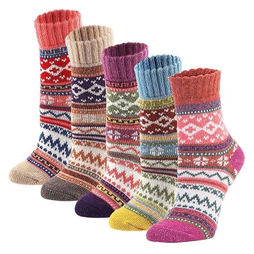 YZKKE 5Pack Womens Vintage Winter Soft Warm Thick Cold Knit Wool Crew Socks, Multicolor, free size - Image 1