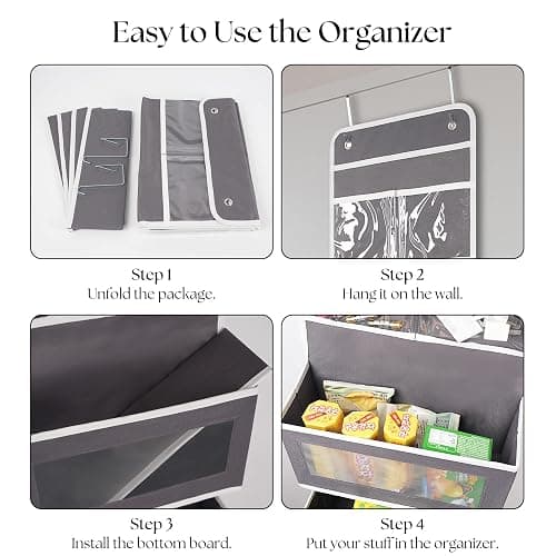 Giraffe Creation Over Door Organizer with 4 Large Capacity Pockets, Hanging Organizer Storage for Closet Bathroom Nursery Bedroom Dorm, Toys Cosmetics Sundries and Baby Essentials, Gray thumbnail 6