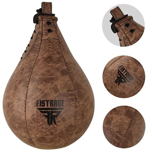 FISTRAGE Speed Ball Boxing Bag Leather MMA Muay Thai Training Punching Dodge Striking Kit with Free Hanging Swivel Workout Speedball Kicking Platform Equipment (Black) thumbnail 3
