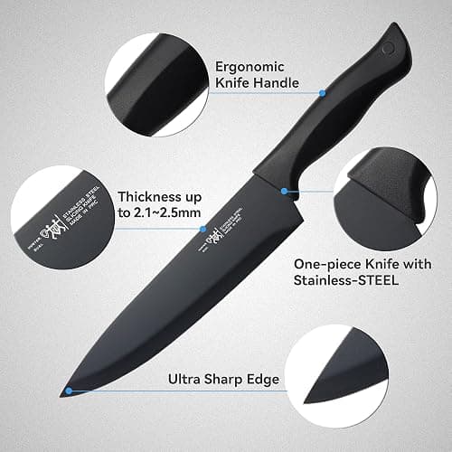 Knife Set, HUNTER.DUAL 15 Pcs Kitchen Knife Set with Block Self Sharpening, Dishwasher Safe, Anti-slip Handle, Black thumbnail 5