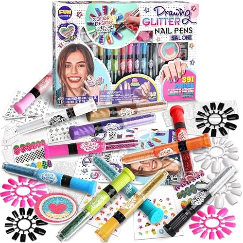 Kids Nail Kit for Girls Ages 7-12, FunKidz Ultimate 315Pcs Nail Polish Pens Combo Pack Size 17.91Wx12.4L Glitter Temporary Nail Supplies for Teens SPA Makeup Kit - Image 1