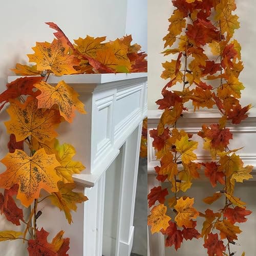 Fall Garland with Lights Battery Operated with Timer,9.8FT 50 Orange Bulbs Lighted Fall Leaves Garland,Fall Decorations for Home Thanksgiving,Halloween,Fireplace,Porch,Table Decor Indoor Outdoor thumbnail 4
