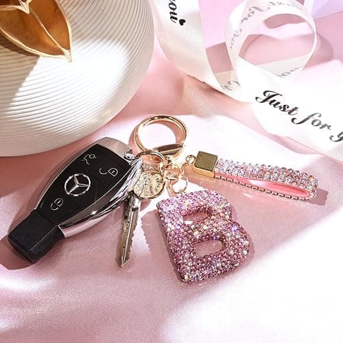 JINGUAZI Bling Initial Letter Keychain Bag Charms for Women | Sparkly cute lanyard accessories for handbags, purses, backpacks, car key small gifts for women thumbnail 6